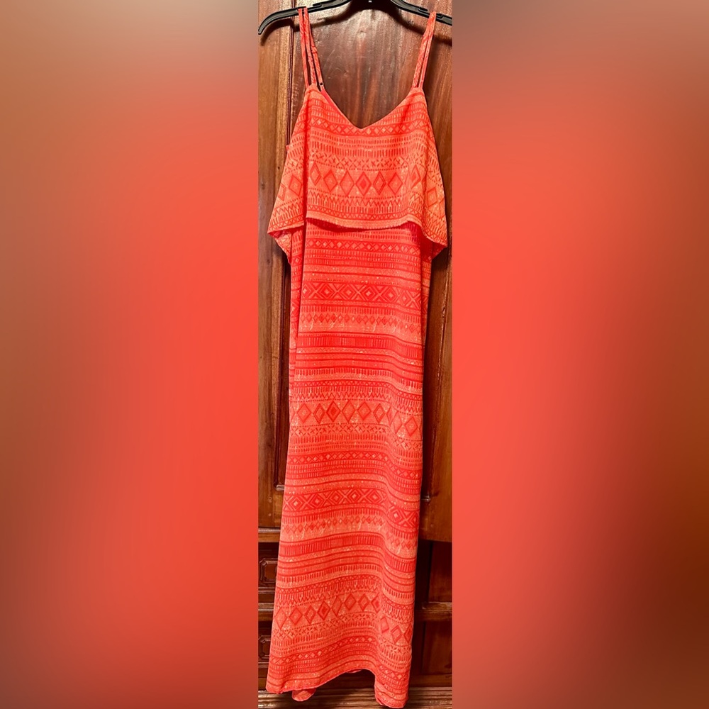 Sanctuary NWOT Orange and White Maxi Dress, Adjustable Straps, Side Slits, XS